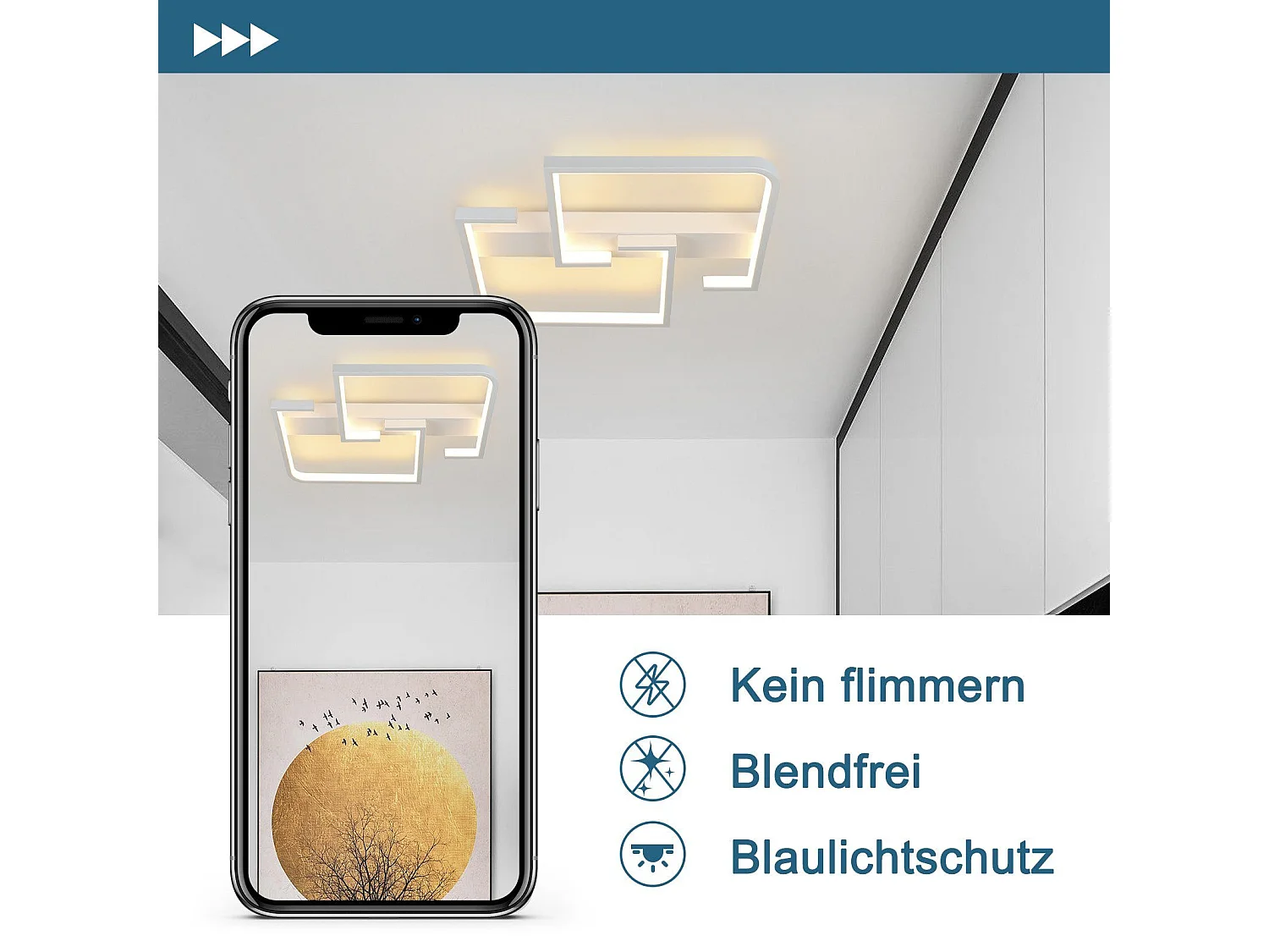 Moderne LED Deckenleuchte 19W, 30cm Warmweiß Lampe 3000K Design