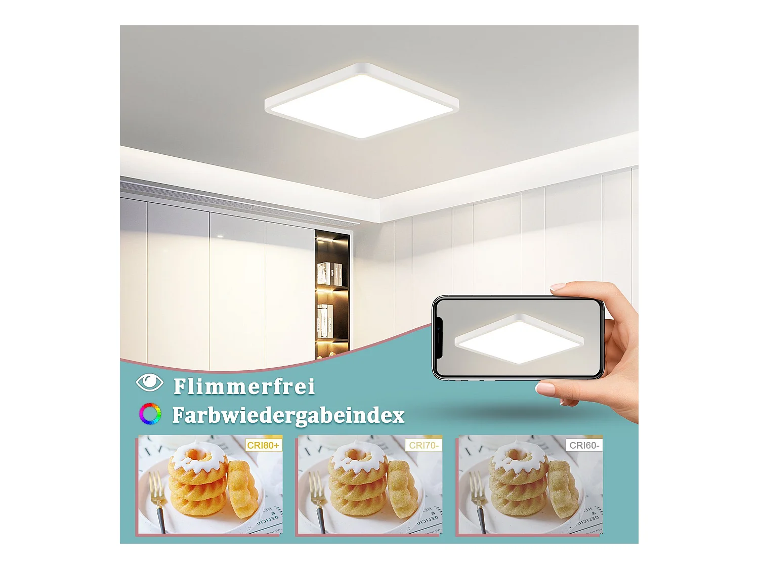 NETTLIFE Plafonnier LED Plat - 23CM 18W Lampe de Cuisine Carrée Chambre de Salle de Bain 4000K pour Salle de Bain Cuisine Couloir