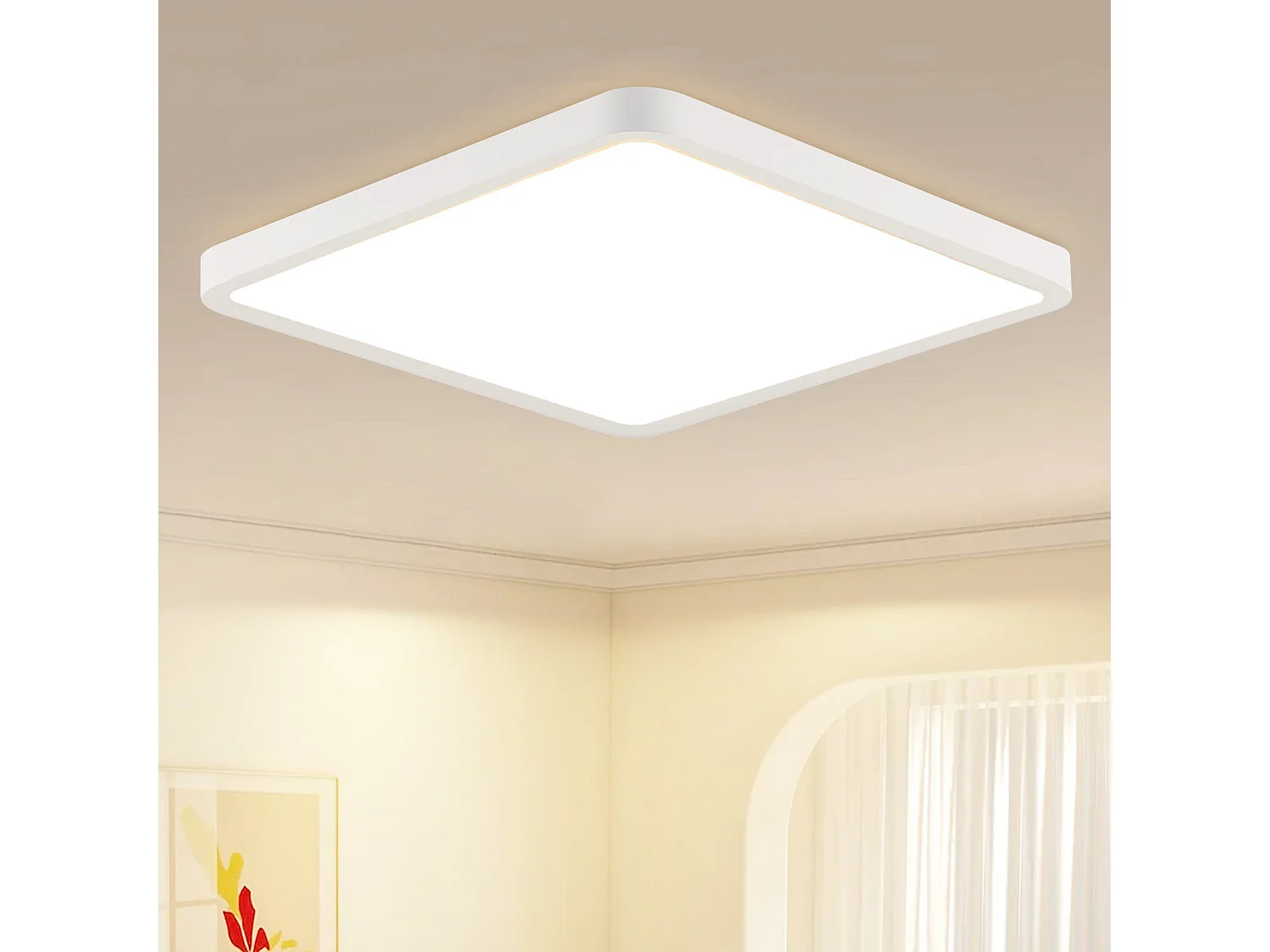 NETTLIFE Plafonnier LED Plat - 23CM 18W Lampe de Cuisine Carrée Chambre de Salle de Bain 4000K pour Salle de Bain Cuisine Couloir