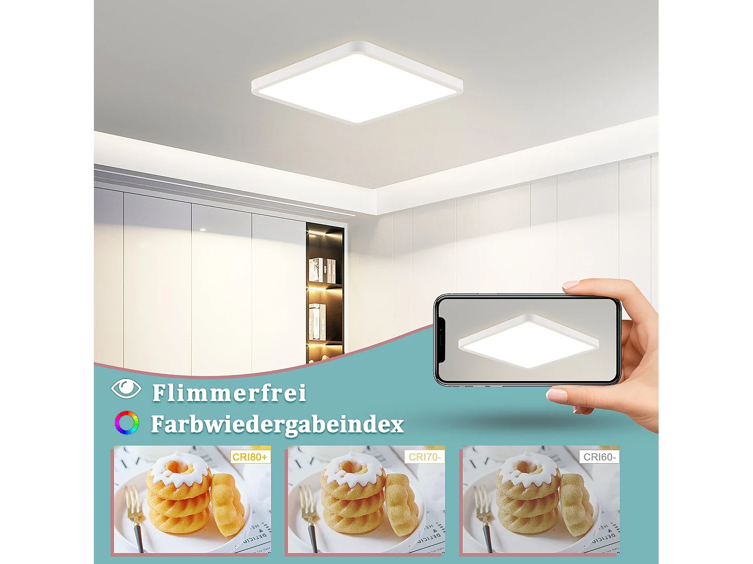 NETTLIFE Plafonnier LED Plat - 23CM 18W Lampe de Cuisine Carrée Chambre de Salle de Bain 4000K pour Salle de Bain Cuisine Couloir
