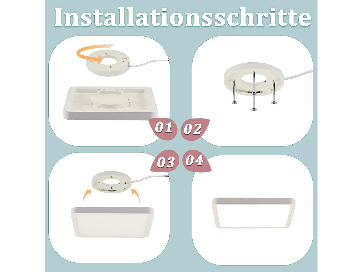 Flache LED-Deckenleuchte – 23 cm, 18 W, quadratisch, für Küche, Badezimmer, Schlafzimmer, 4000 K