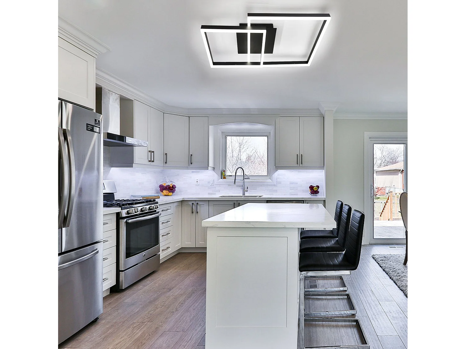 NETTLIFE Plafondlamp LED - Zwart - Vierkant - 2-Lichts - Dimbaar - 50W - Moderne Plafondverlichting- met Afstandsbediening - voor Slaapkamer | Keuken | Woonkamer