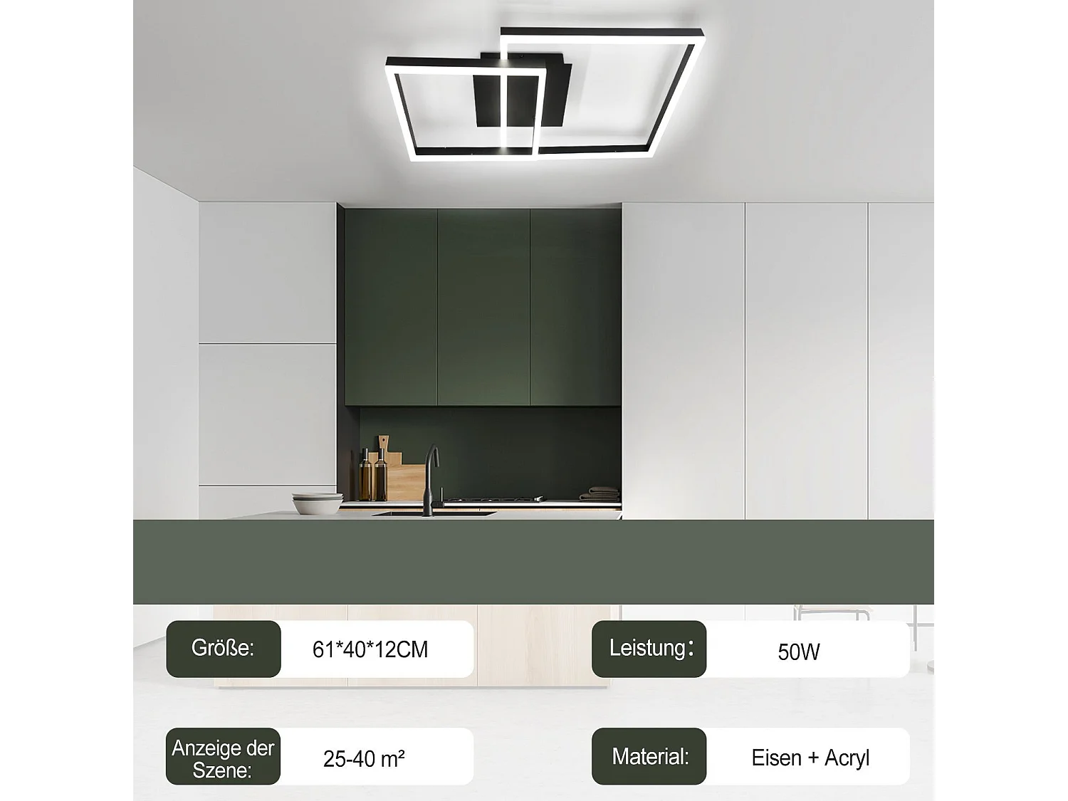 NETTLIFE Lampa sufitowa LED Czarna Lampa do salonu 50W Nowoczesna ściemnialna lampa do sypialni z pilotem Geometryczna do kuchni