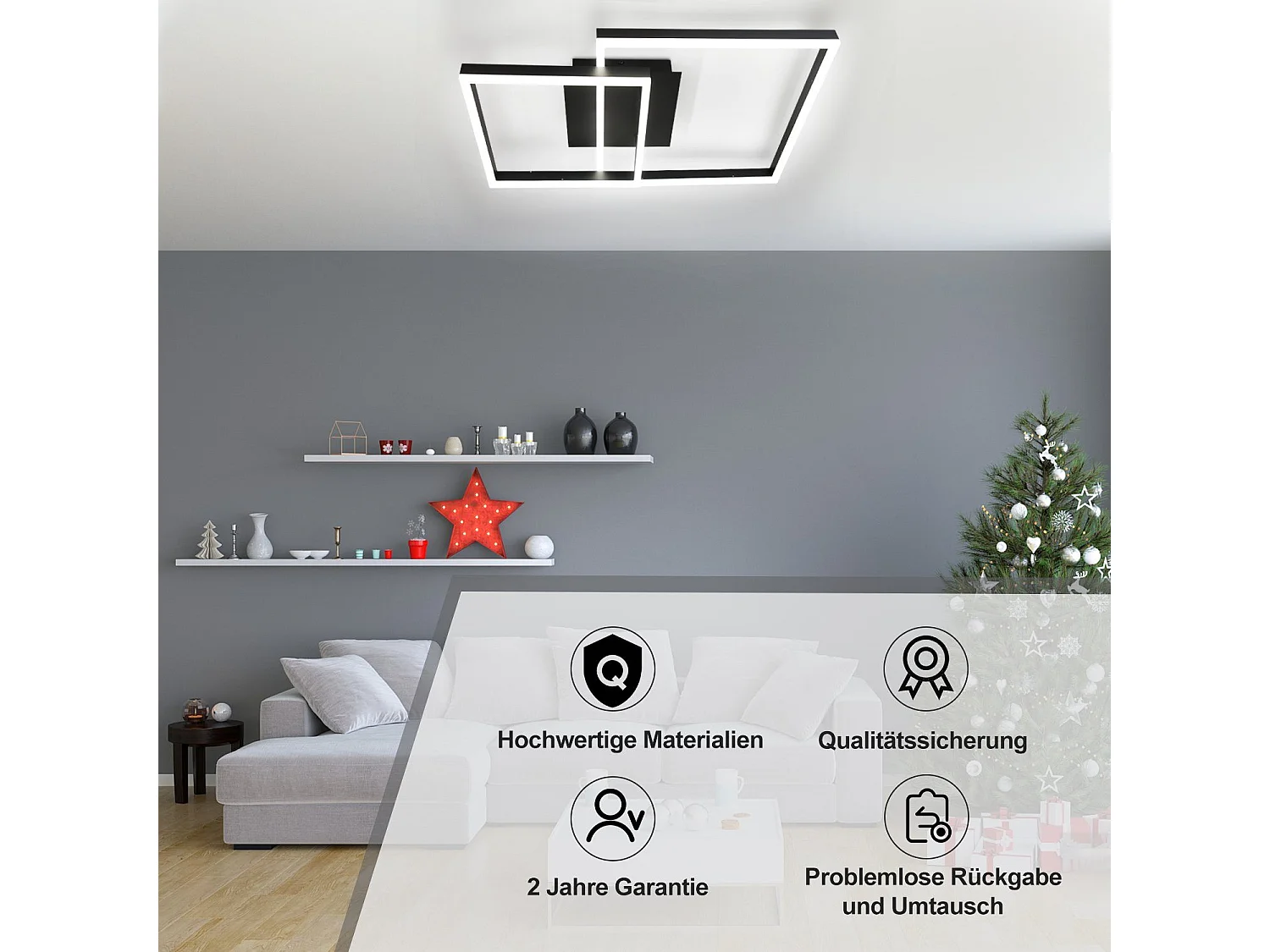 NETTLIFE Plafonnier LED Lampe de Salon Noir Lampe de Chambre 50 W Moderne Dimmable avec Télécommande Géométrique pour Cuisine Couloir Salle à Manger
