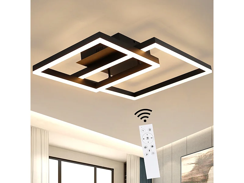 NETTLIFE LED Deckenleuchte Wohnzimmerlampe Schwarz Schlafzimmerlampe 50W Modern Dimmbar mit Fernbedienung Geometrisch für Küche Flur Esszimmer