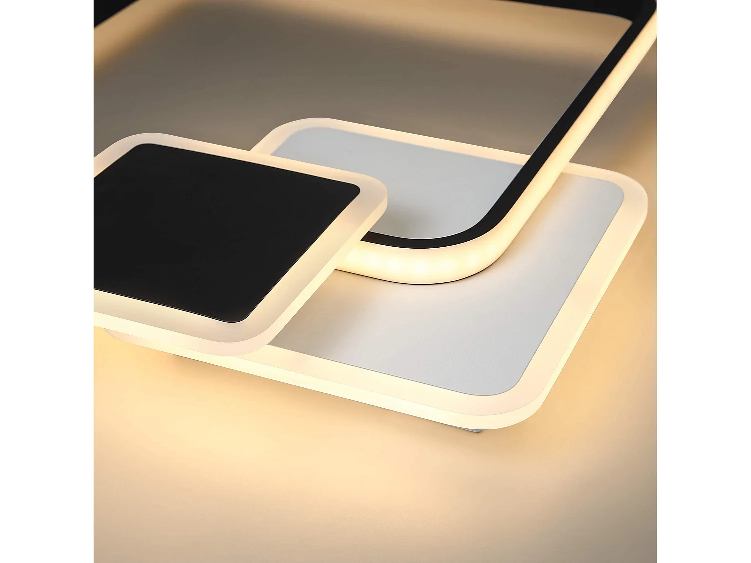 NETTLIFE Plafondlamp LED Zwart vierkant 3-Lichts Metaal 46W Dimbaar met Afstandsbediening Moderne Plafondverlichting voor Woonkamer | Slaapkamer | Studeerkamer 45cm