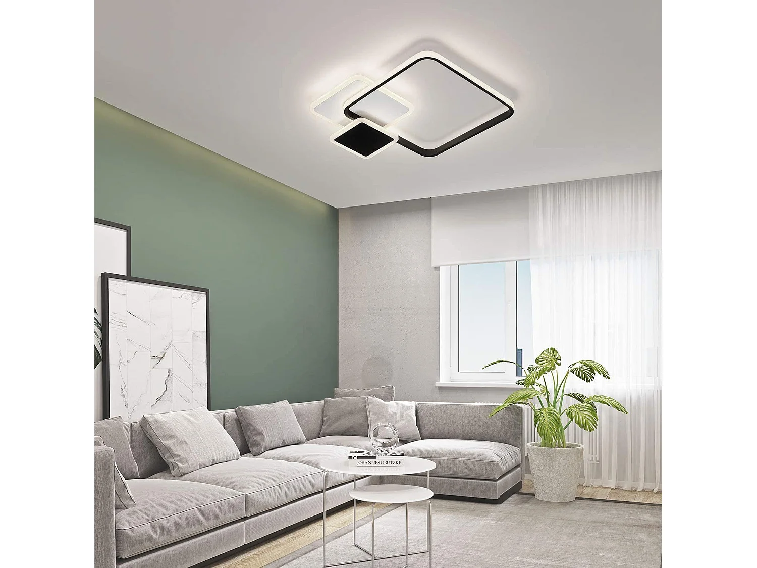 NETTLIFE Plafondlamp LED Zwart vierkant 3-Lichts Metaal 46W Dimbaar met Afstandsbediening Moderne Plafondverlichting voor Woonkamer | Slaapkamer | Studeerkamer 45cm