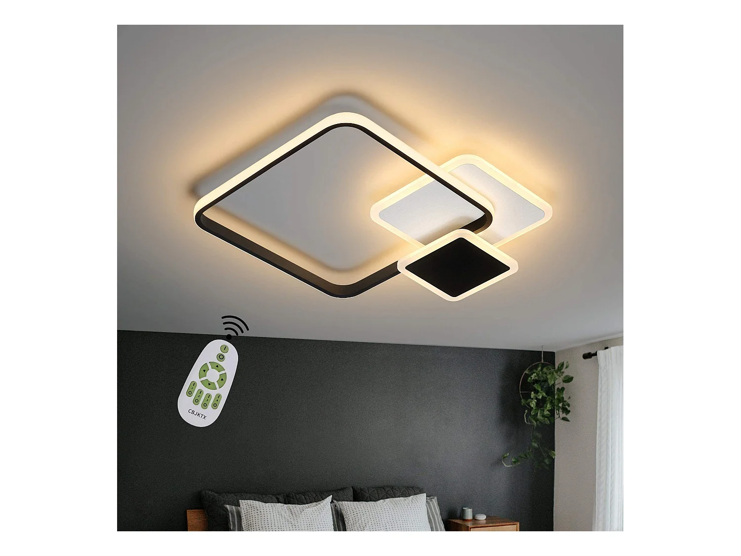 NETTLIFE Plafondlamp LED Zwart vierkant 3-Lichts Metaal 46W Dimbaar met Afstandsbediening Moderne Plafondverlichting voor Woonkamer | Slaapkamer | Studeerkamer 45cm