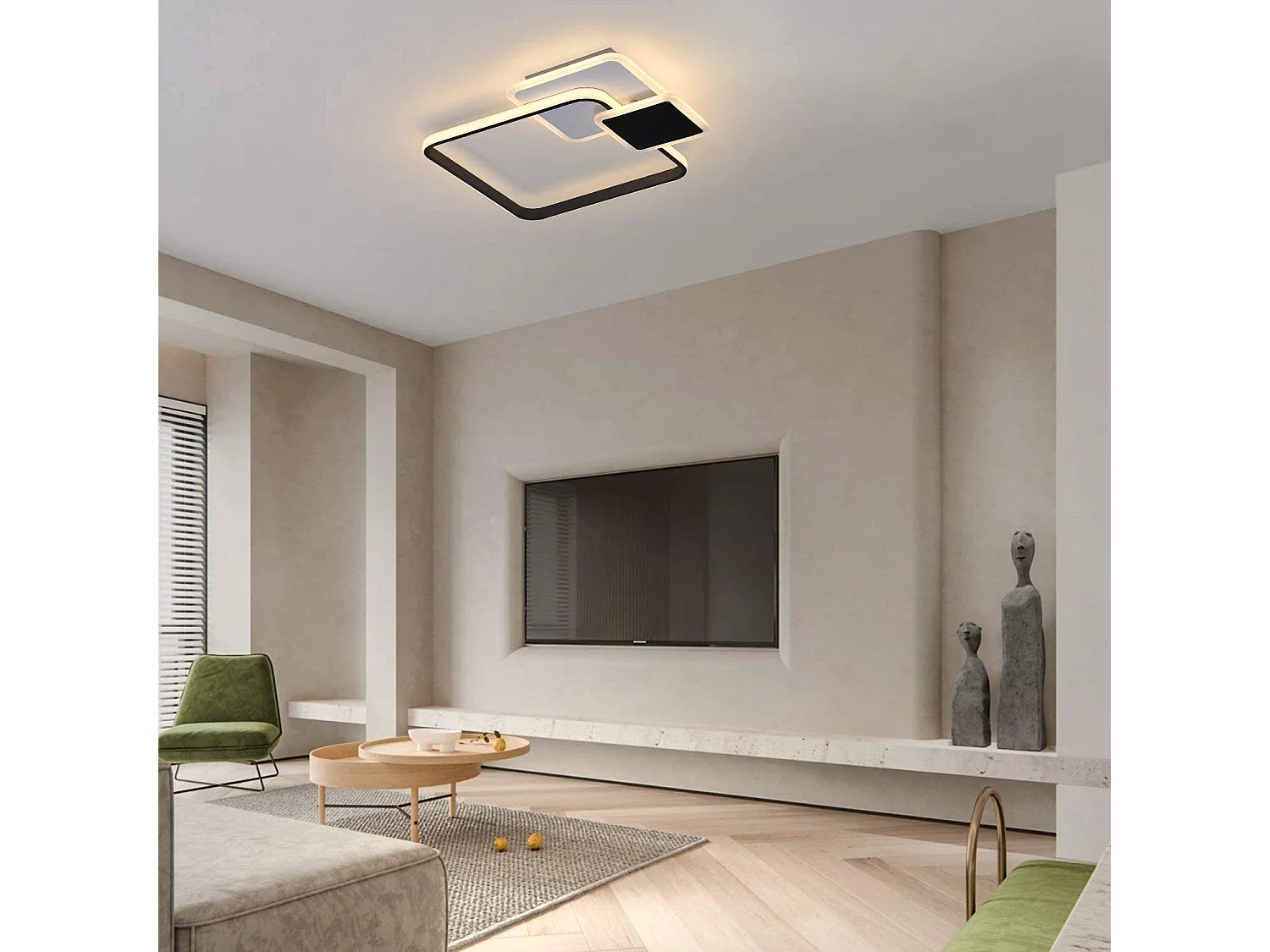 NETTLIFE Plafondlamp LED Zwart vierkant 3-Lichts Metaal 46W Dimbaar met Afstandsbediening Moderne Plafondverlichting voor Woonkamer | Slaapkamer | Studeerkamer 45cm