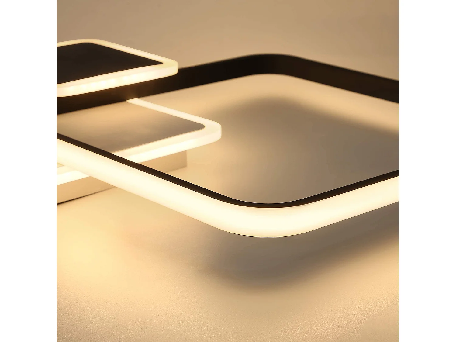 NETTLIFE Plafondlamp LED Zwart vierkant 3-Lichts Metaal 46W Dimbaar met Afstandsbediening Moderne Plafondverlichting voor Woonkamer | Slaapkamer | Studeerkamer 45cm