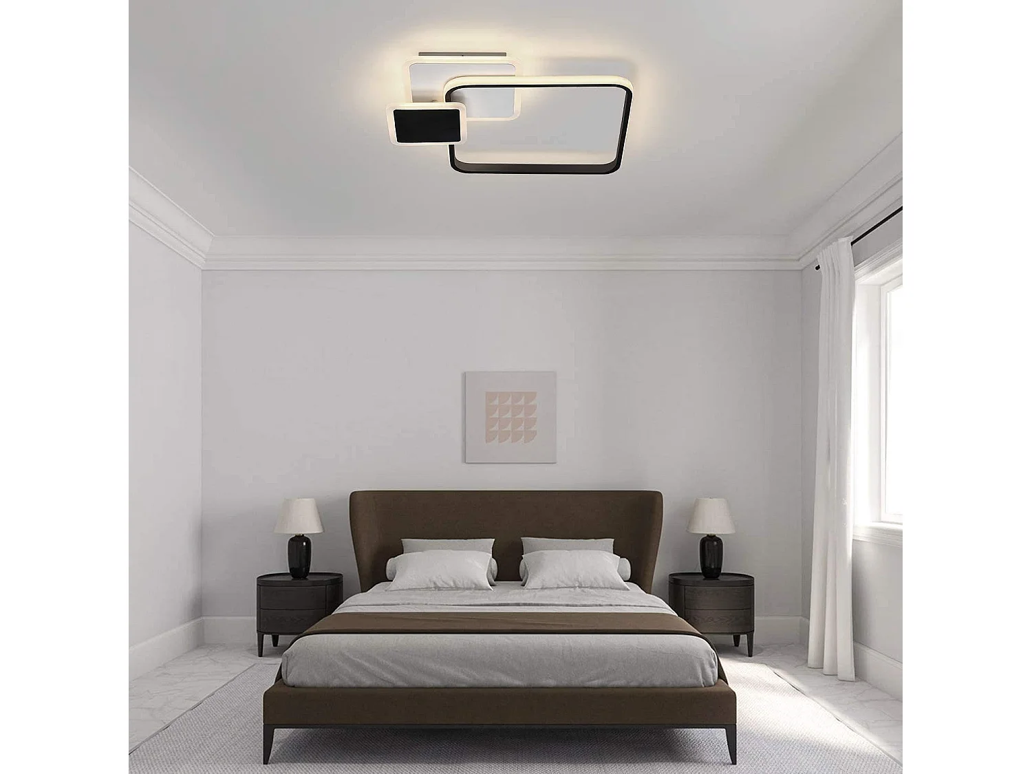 NETTLIFE Plafondlamp LED Zwart vierkant 3-Lichts Metaal 46W Dimbaar met Afstandsbediening Moderne Plafondverlichting voor Woonkamer | Slaapkamer | Studeerkamer 45cm