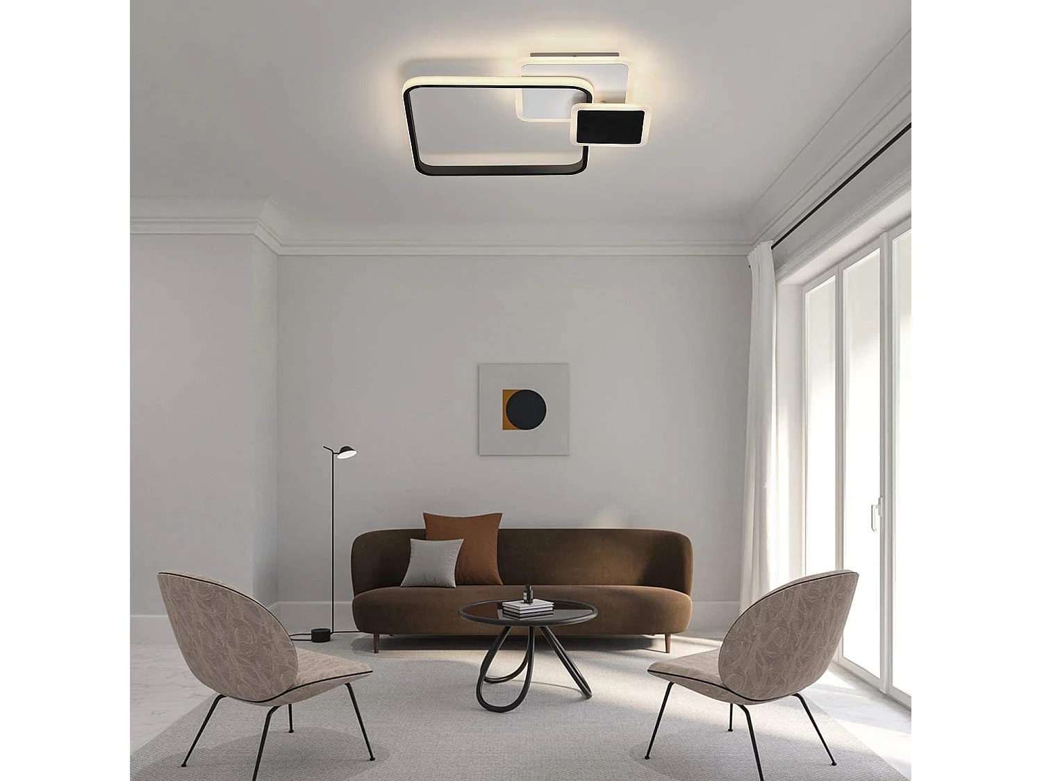 NETTLIFE Plafonnier LED 45*41cm, 46W, 3000K-6000K Lampe à intensité variable Noir avec de Design  pour chambre bureau cuisine