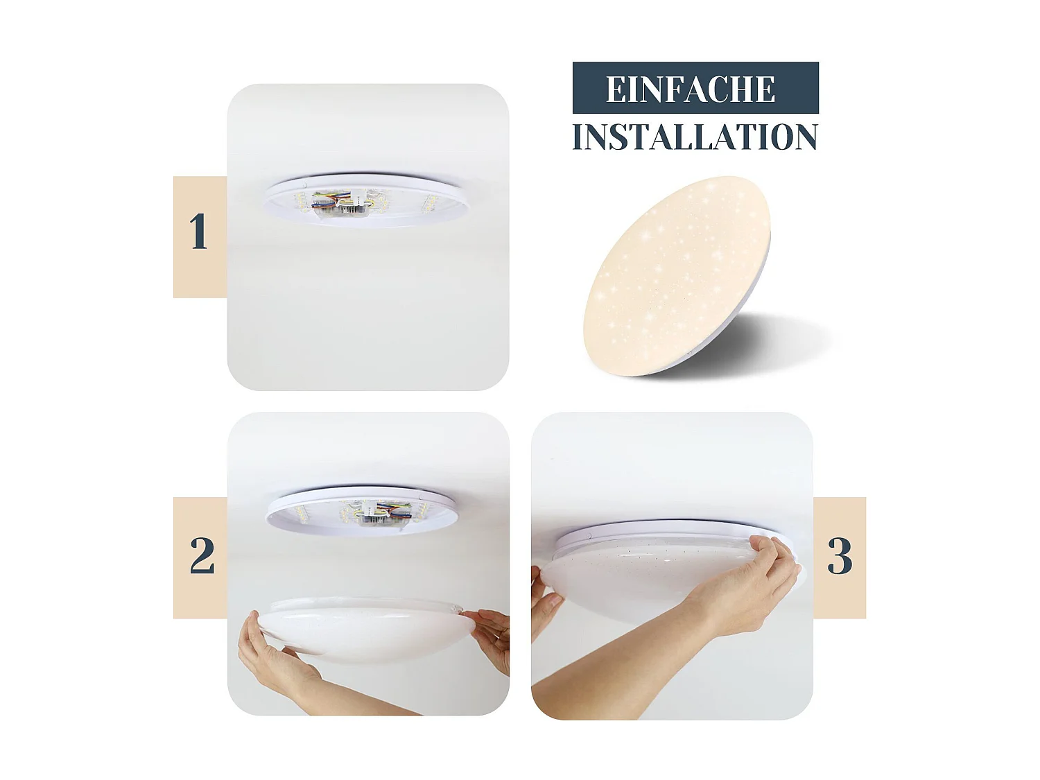 NETTLIFE Lámpara de Techo LED 25 cm Redonda 12 W 4000 K Cocina Dormitorio Pasillo Cielo Estrellado Blanco Neutro para Niños Escalera