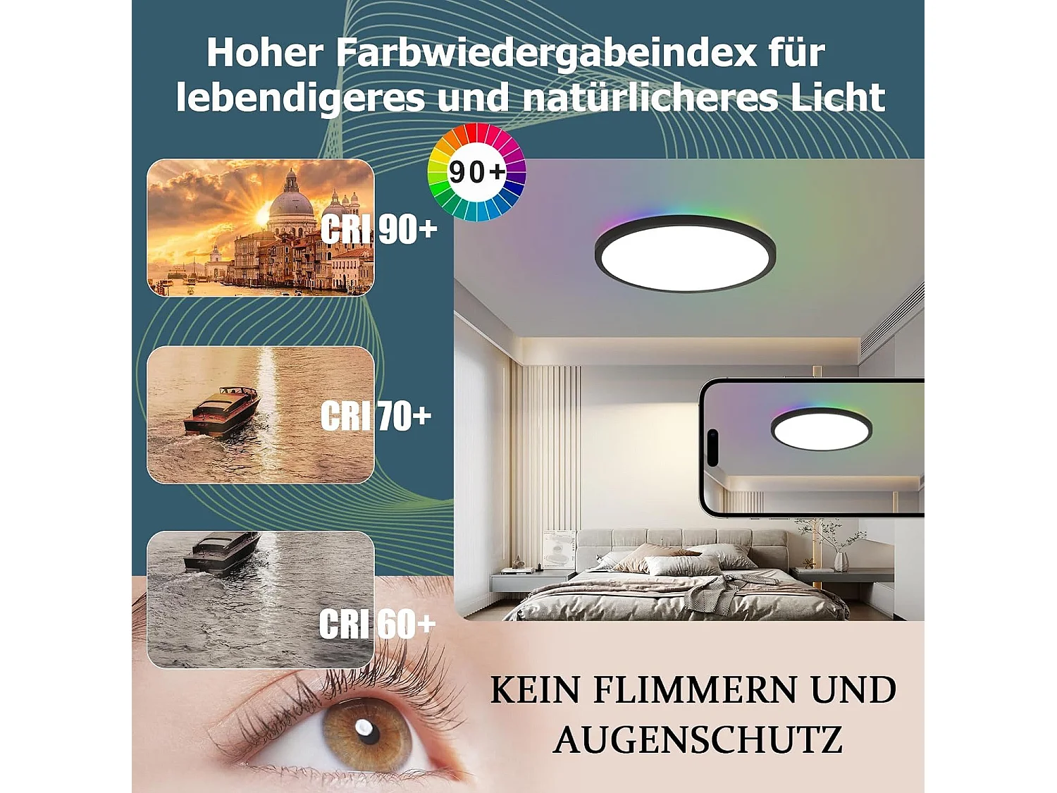 NETTLIFE 36W RGB LED plafondlamp, rond zwart, dimbaar, plat, met afstandsbediening, kleurveranderend, IP44, voor slaapkamer en badkamer