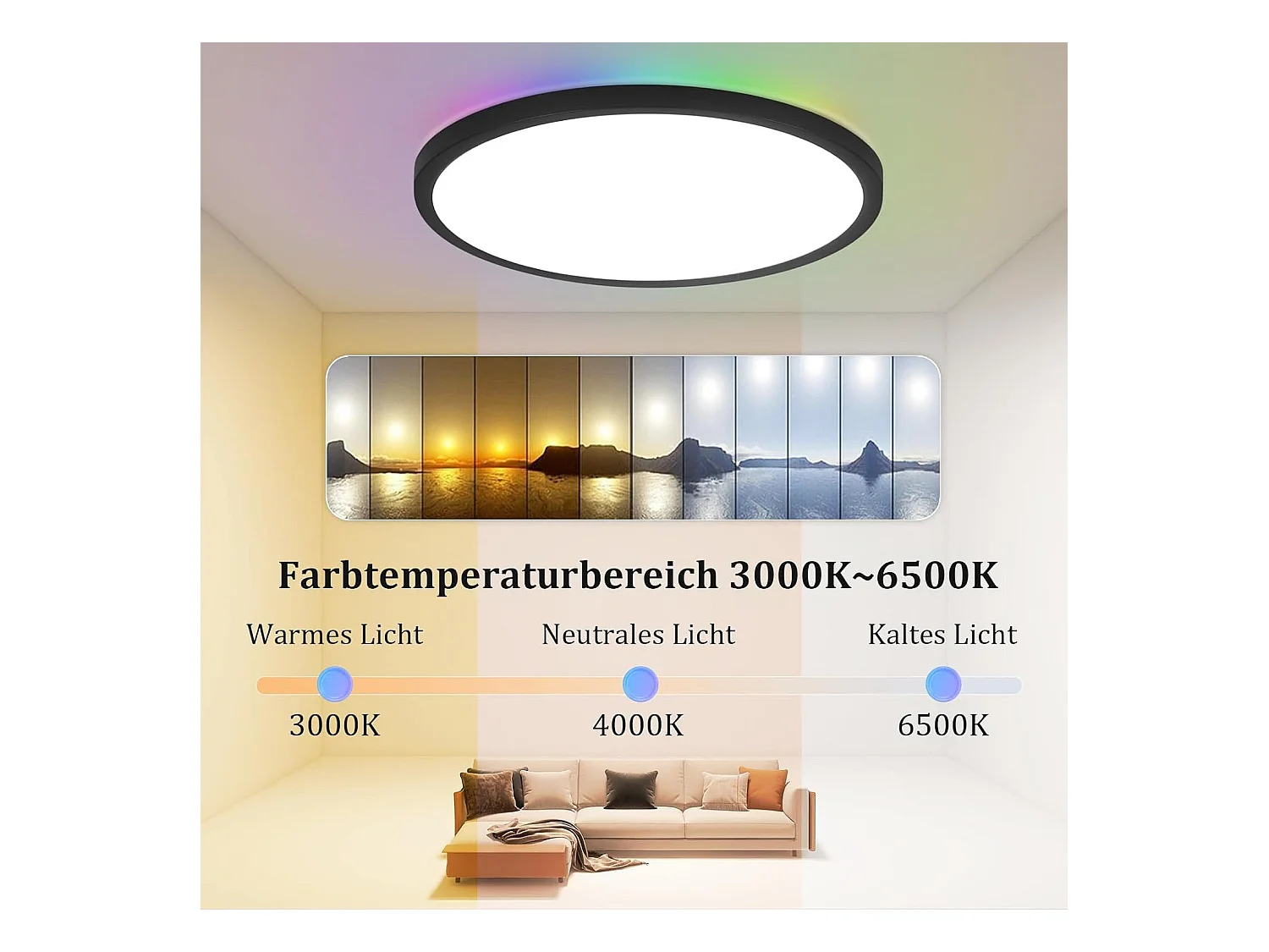 NETTLIFE 36W RGB LED plafondlamp, rond zwart, dimbaar, plat, met afstandsbediening, kleurveranderend, IP44, voor slaapkamer en badkamer