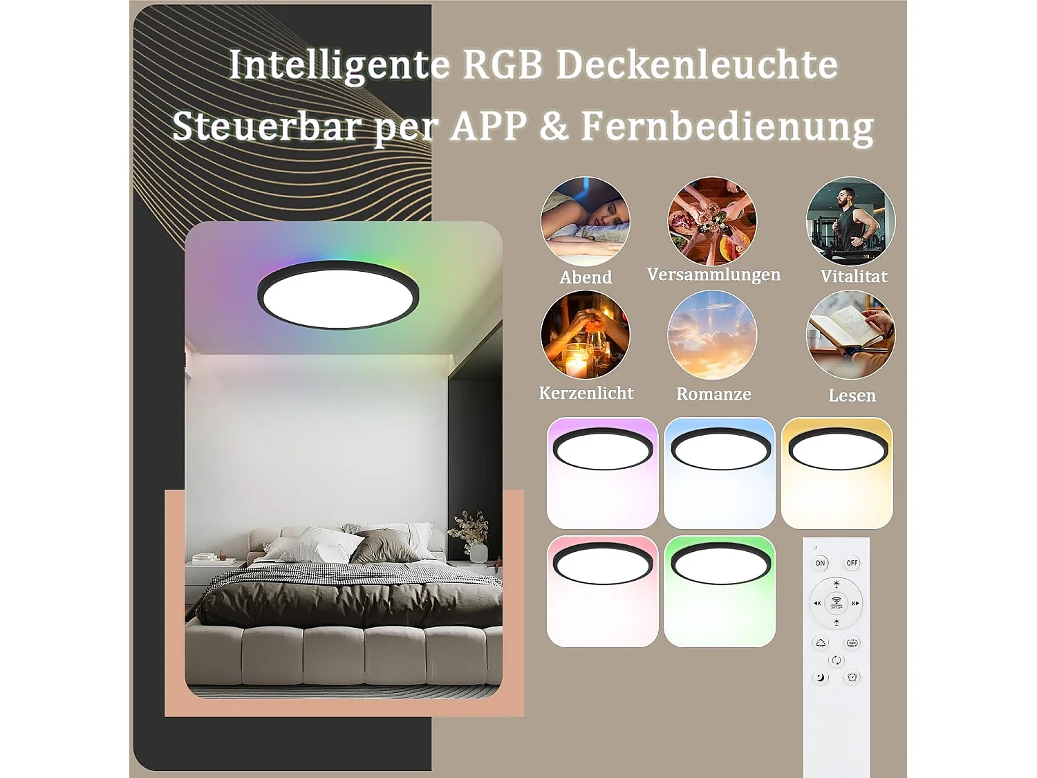 NETTLIFE okrągła czarna lampa sufitowa LED 36W RGB płaska ściemnialna z pilotem IP44 lampa zmieniająca kolor do salonu sypialnia łazienka