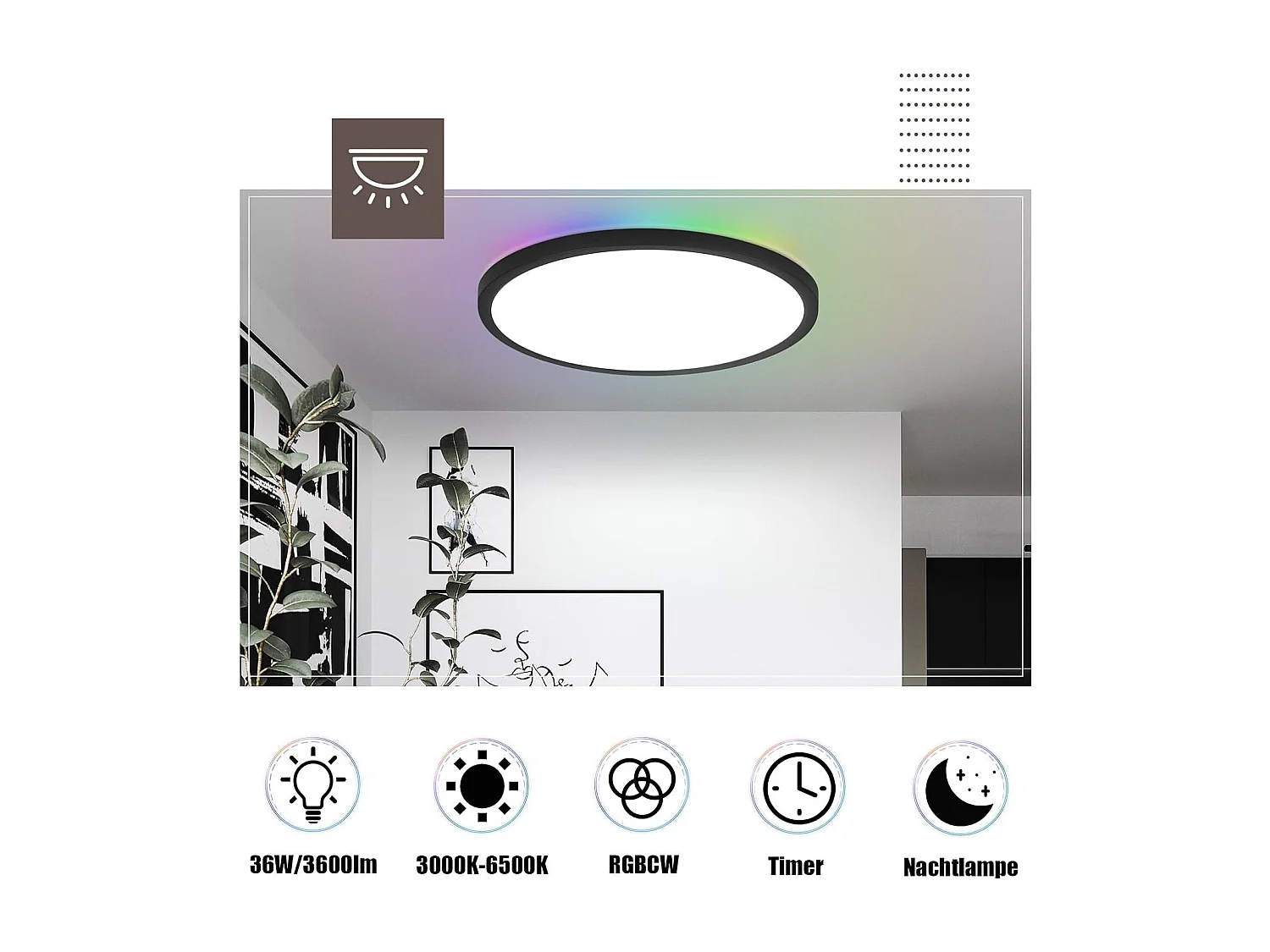 NETTLIFE okrągła czarna lampa sufitowa LED 36W RGB płaska ściemnialna z pilotem IP44 lampa zmieniająca kolor do salonu sypialnia łazienka