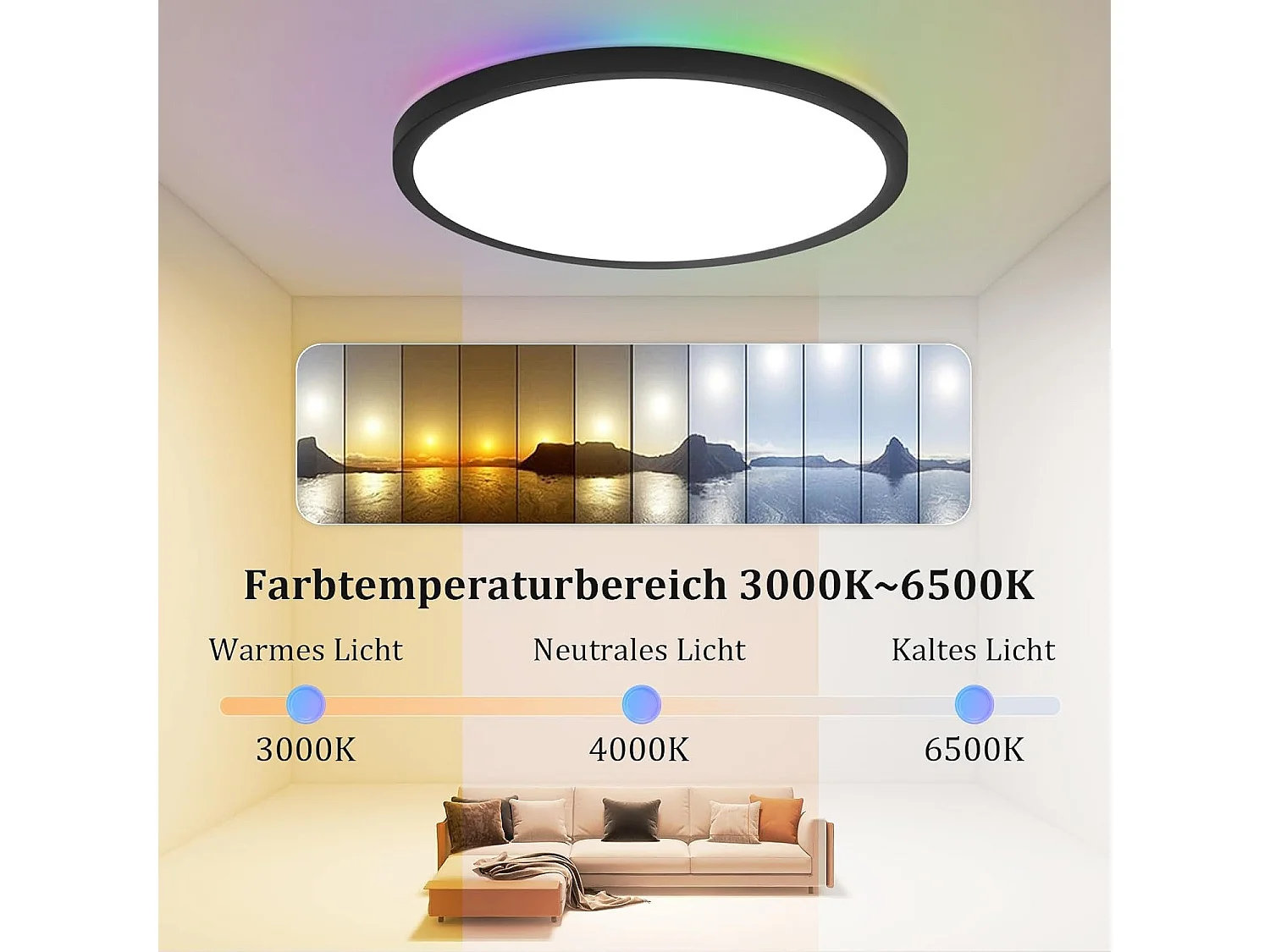 NETTLIFE okrągła czarna lampa sufitowa LED 36W RGB płaska ściemnialna z pilotem IP44 lampa zmieniająca kolor do salonu sypialnia łazienka