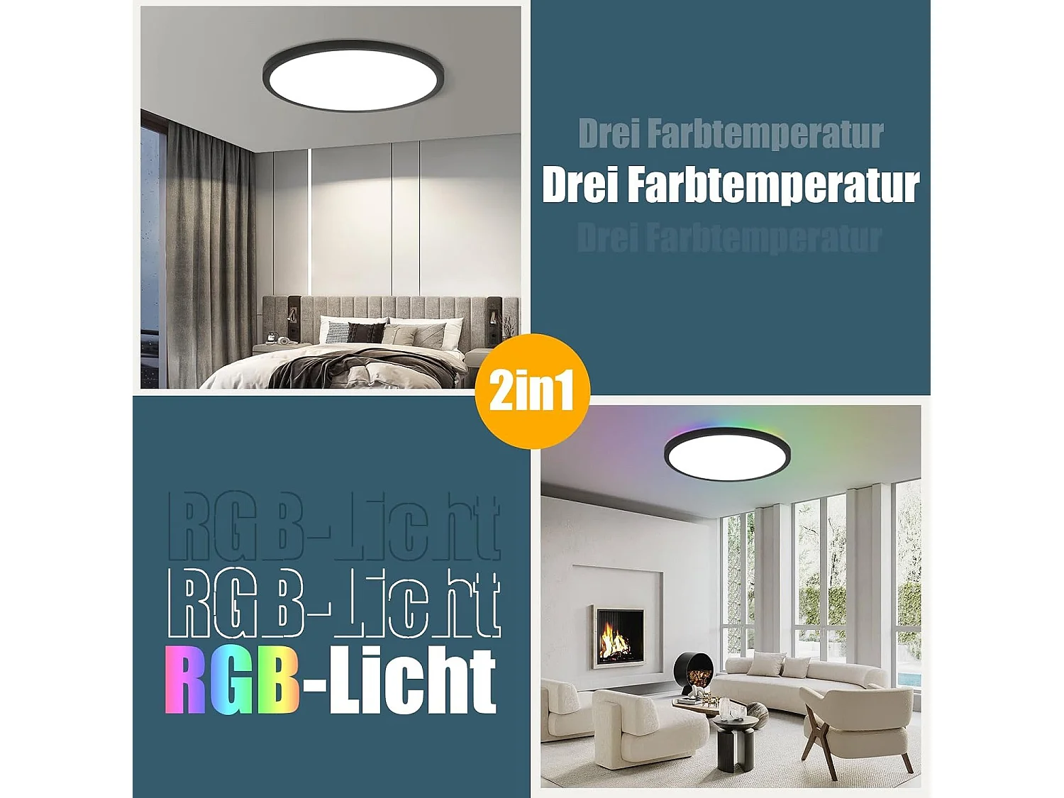 NETTLIFE okrągła czarna lampa sufitowa LED 36W RGB płaska ściemnialna z pilotem IP44 lampa zmieniająca kolor do salonu sypialnia łazienka