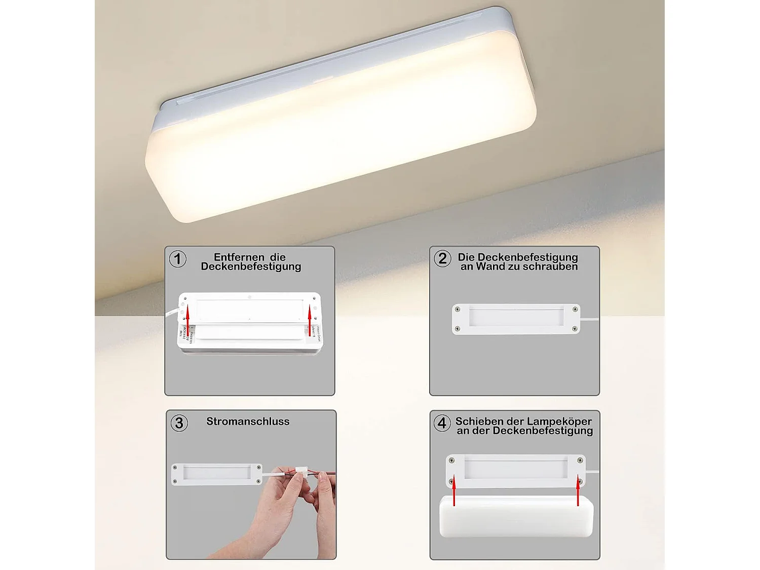 NETTLIFE Plafonnier LED 20 cm Lampe de Cuisine Longue 13 W Lampe de Cave Intérieur 4000 K Lampe Blanc Neutre pour Couloir Cave Garage Bureau