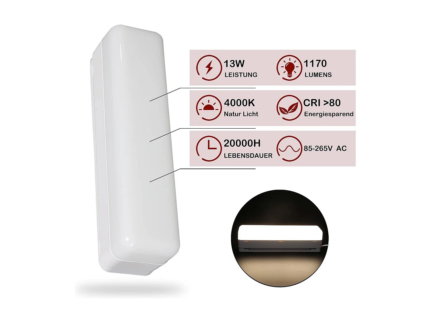 NETTLIFE LED Plafondlamp wit 4000K neutraal wit  daglichtlamp 20CM 13W rechthoekig keukenlamp voor keuken woonkamer slaapkamer eetkamer balkon hal garage kelder