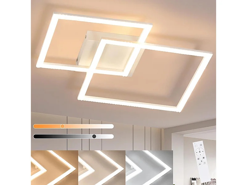 NETTLIFE Plafondlamp LED Wit vierkant 2-lichts 3000–6000 K Dimbaar 54W Moderne Plafondverlichting 57cm Met Afstandsbediening voor Woonkamer Slaapkamer Keuken