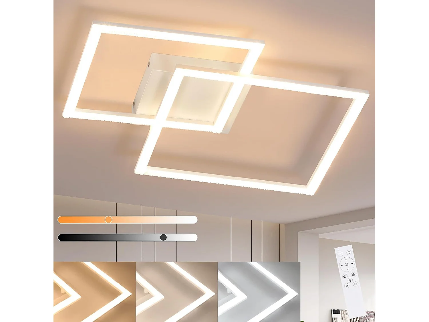 NETTLIFE Plafondlamp LED Wit vierkant 2-lichts 3000–6000 K Dimbaar 54W Moderne Plafondverlichting 57cm Met Afstandsbediening voor Woonkamer Slaapkamer Keuken