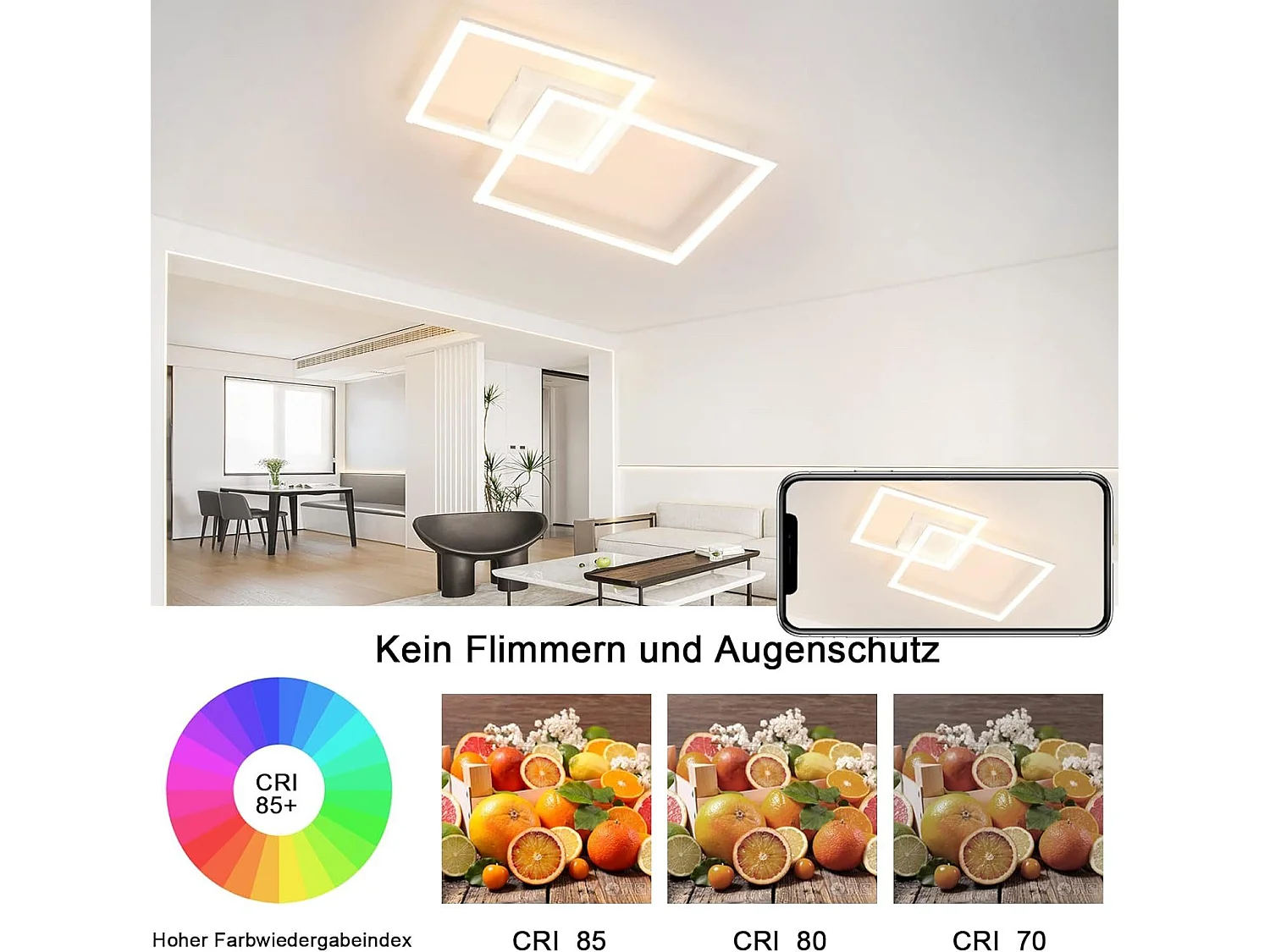NETTLIFE Plafondlamp LED Wit vierkant 2-lichts 3000–6000 K Dimbaar 54W Moderne Plafondverlichting 57cm Met Afstandsbediening voor Woonkamer Slaapkamer Keuken