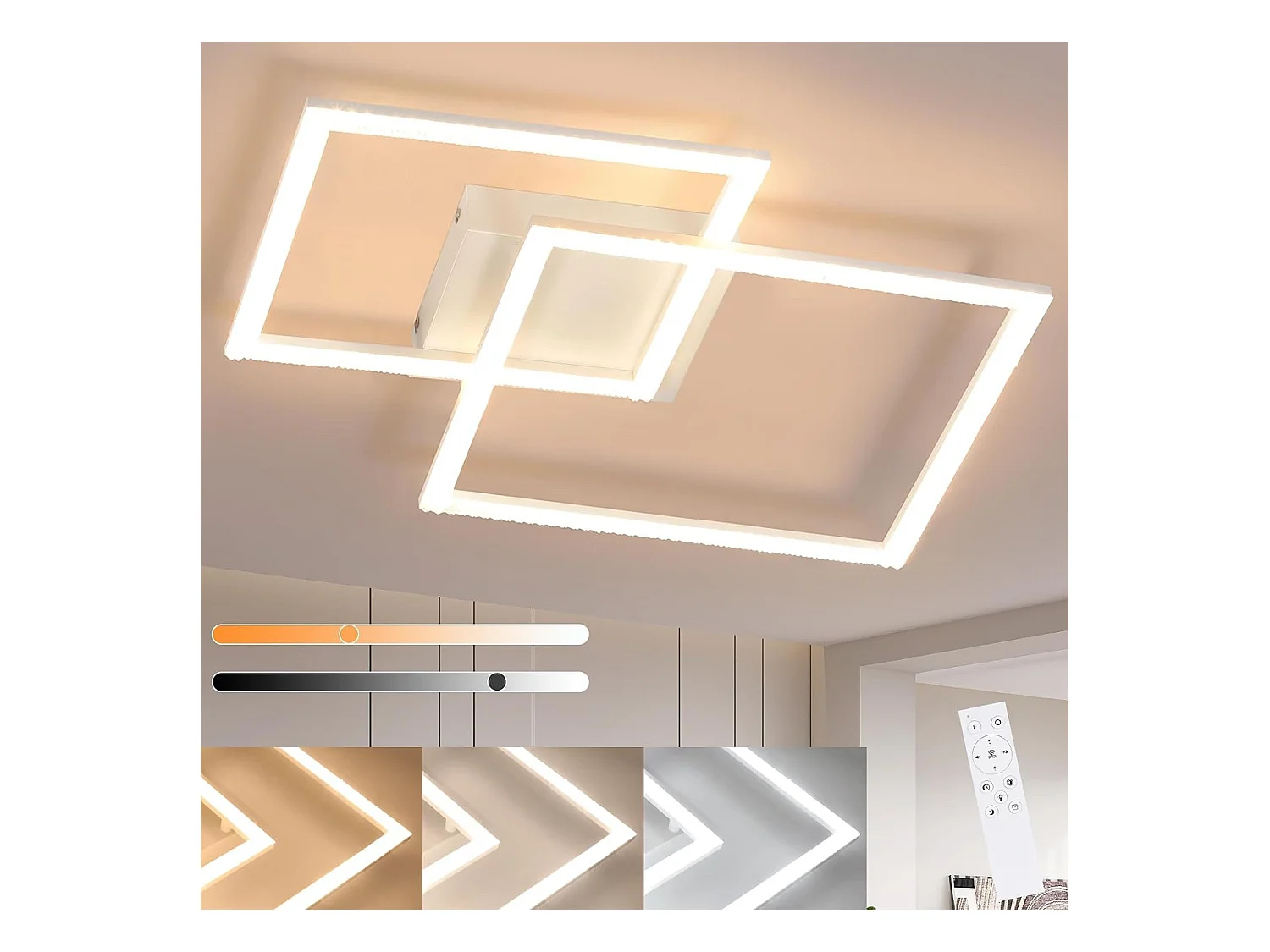 NETTLIFE Plafonnier LED 57CM Blanc Dimmable Lampe de Salon Moderne avec Télécommande pour Chambre Cuisine Salle à Manger Bureau