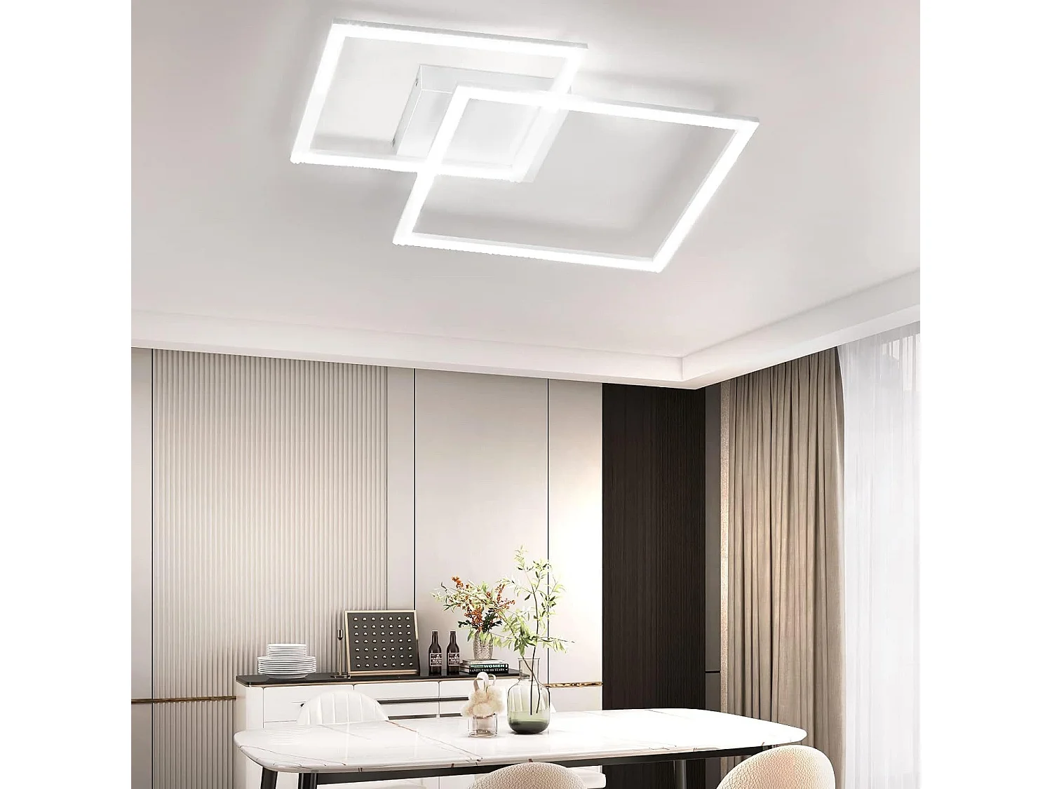 NETTLIFE Plafonnier LED 57CM Blanc Dimmable Lampe de Salon Moderne avec Télécommande pour Chambre Cuisine Salle à Manger Bureau