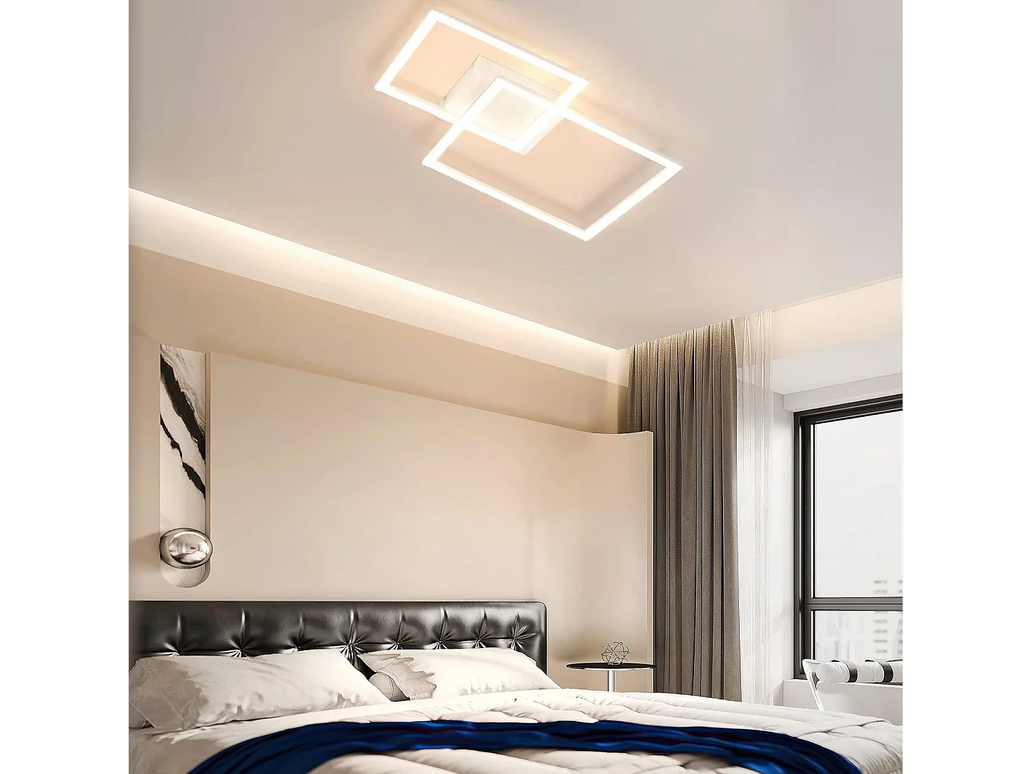 NETTLIFE Plafonnier LED 57CM Blanc Dimmable Lampe de Salon Moderne avec Télécommande pour Chambre Cuisine Salle à Manger Bureau