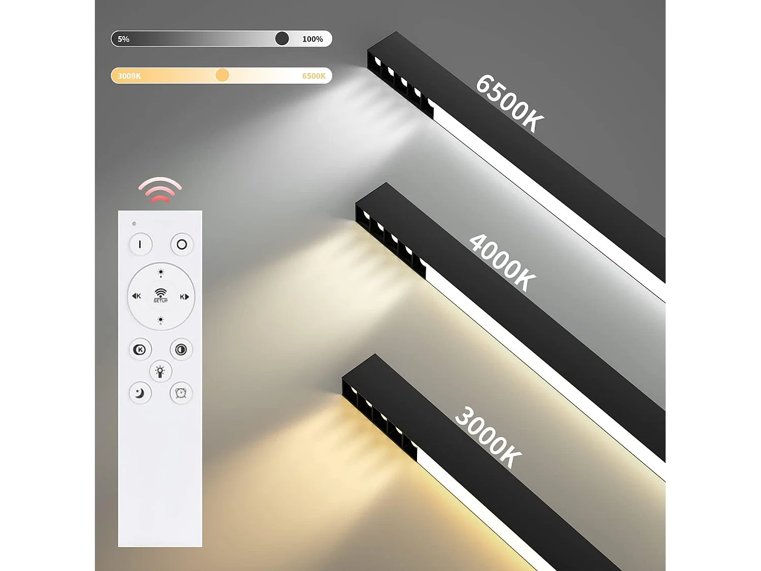 NETTLIFE czarna lampa sufitowa LED 32W długa nowoczesna z możliwością przyciemniania za pomocą pilota 107CM lampa kuchenna do salonu sypialnia biuro