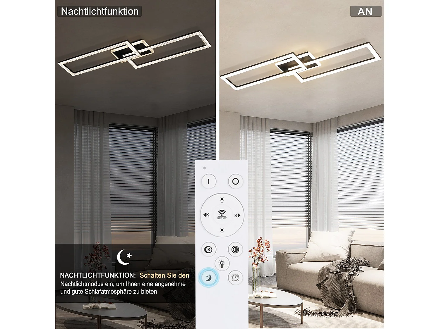 NETTLIFE Plafonnier LED Salon Dimmable 56W Noir Lampe de Salon Design Cristal Moderne Lampe de Chambre avec Télécommande Lampe de Cuisine Chambre