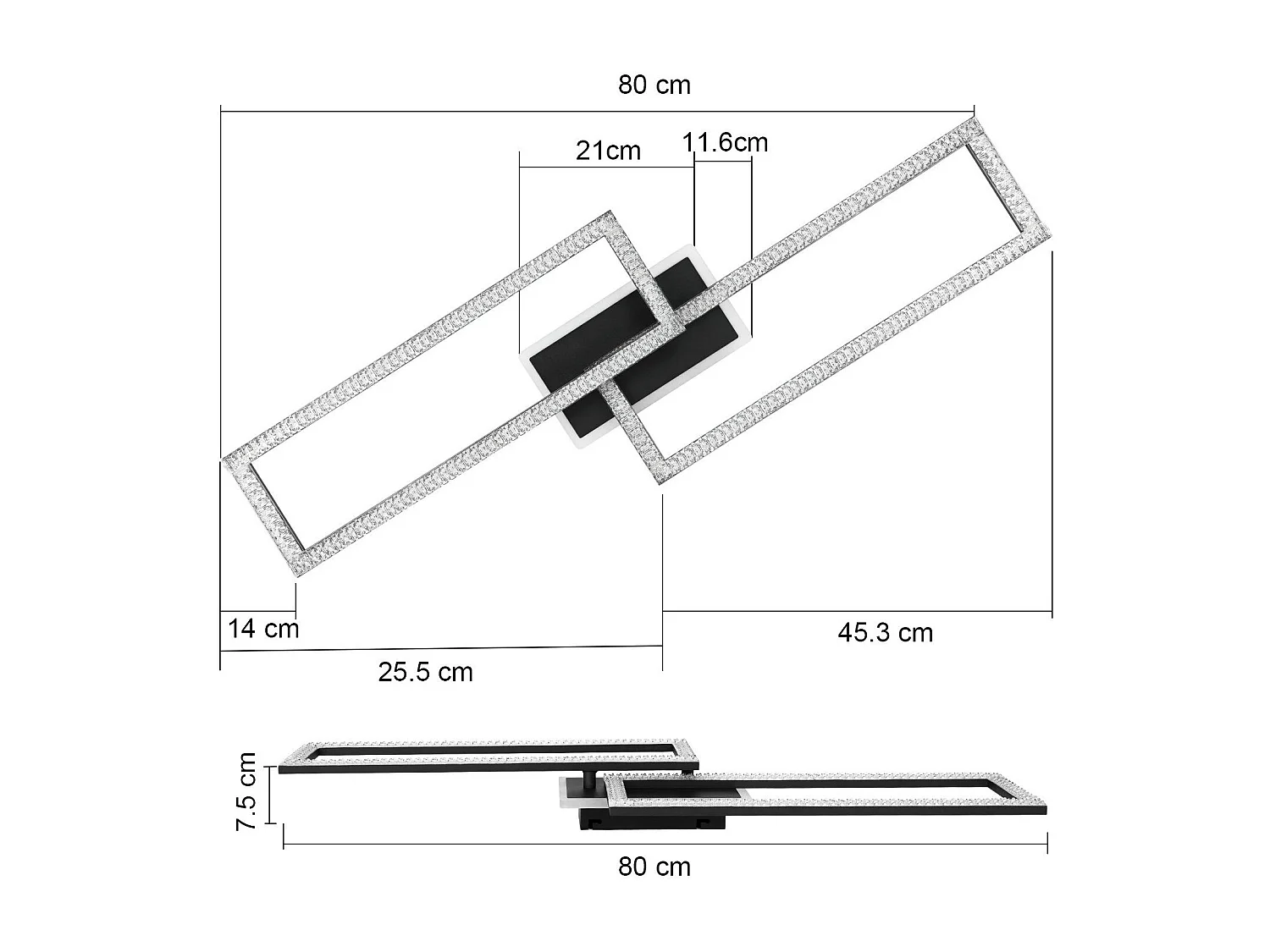 NETTLIFE Plafonnier LED Salon Dimmable 56W Noir Lampe de Salon Design Cristal Moderne Lampe de Chambre avec Télécommande Lampe de Cuisine Chambre