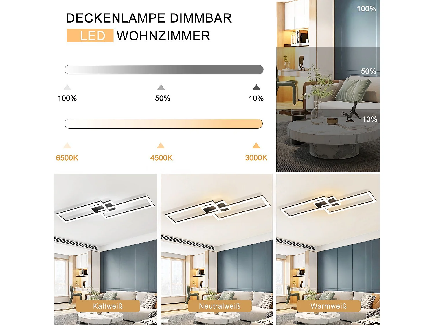 NETTLIFE Plafonnier LED Salon Dimmable 56W Noir Lampe de Salon Design Cristal Moderne Lampe de Chambre avec Télécommande Lampe de Cuisine Chambre