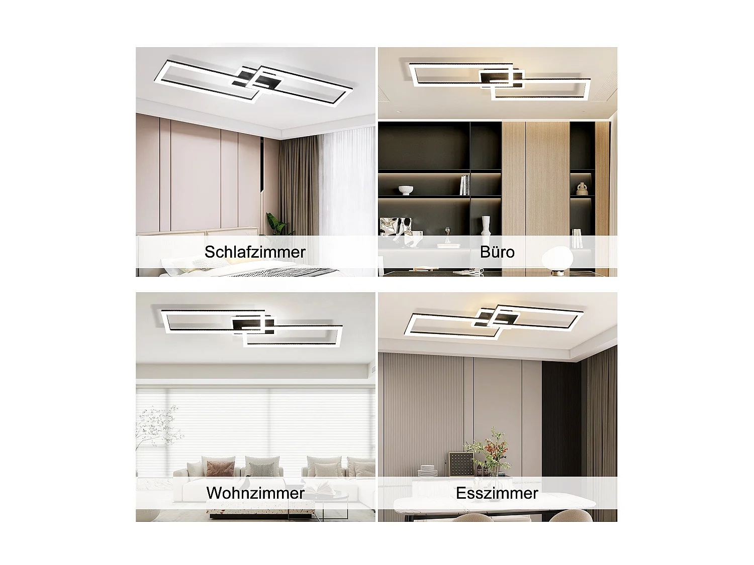 NETTLIFE Plafonnier LED Salon Dimmable 56W Noir Lampe de Salon Design Cristal Moderne Lampe de Chambre avec Télécommande Lampe de Cuisine Chambre