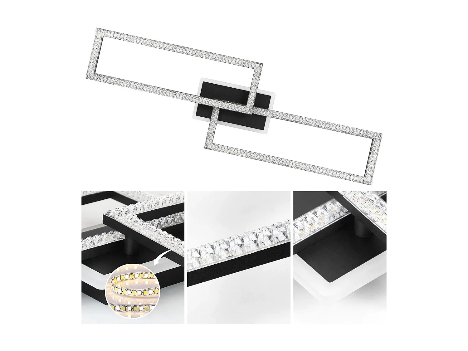 NETTLIFE Plafonnier LED Salon Dimmable 56W Noir Lampe de Salon Design Cristal Moderne Lampe de Chambre avec Télécommande Lampe de Cuisine Chambre