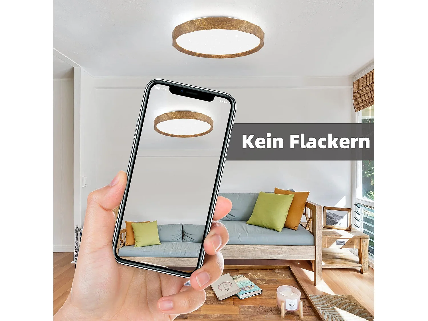 NETTLIFE Plafonnier LED 40cm, 43 W Rond Ciel Étoilé Intensité Variable avec Télécommande Aspect Bois Moderne pour Cuisine Couloir Salle à Manger