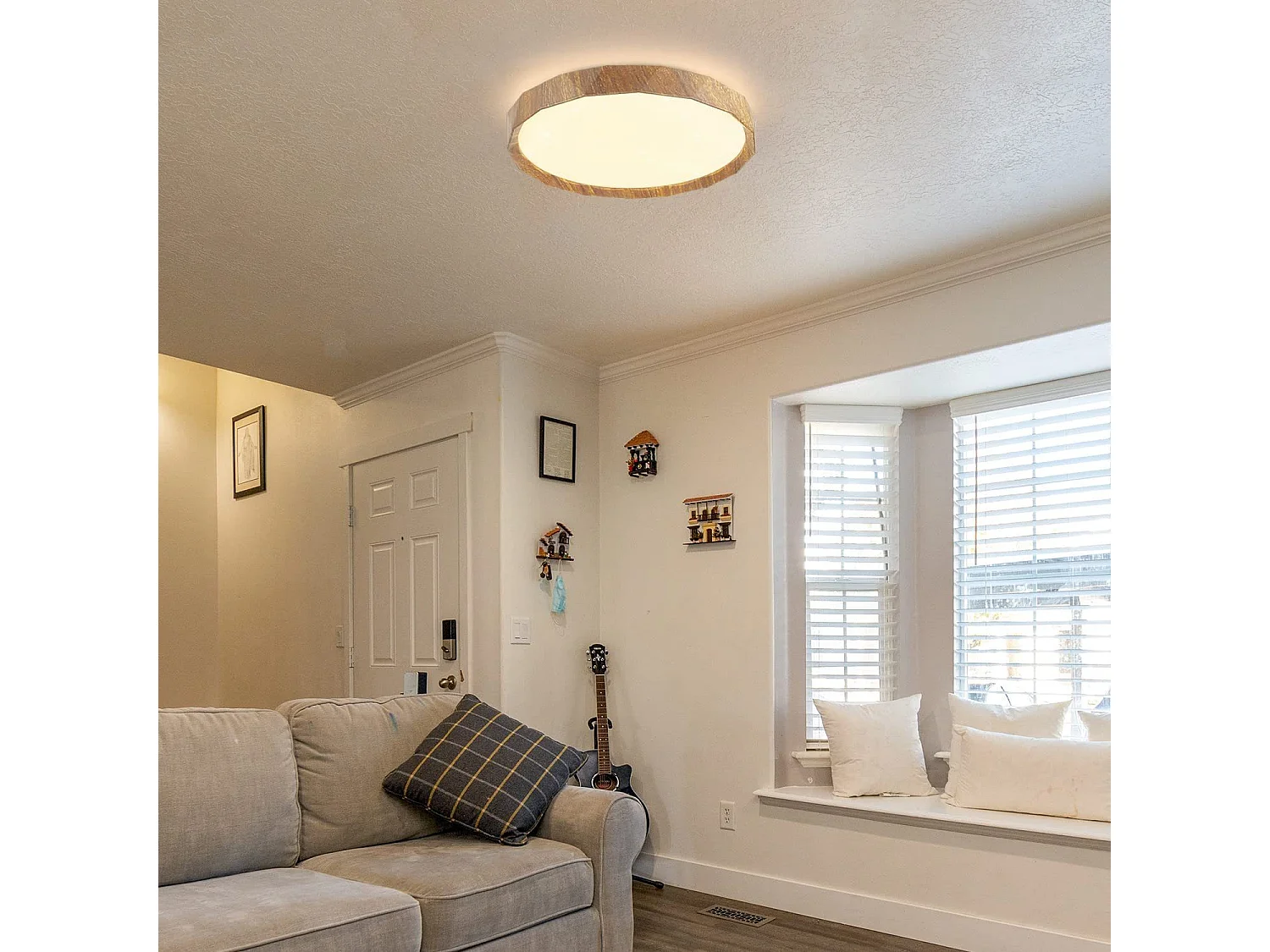 NETTLIFE Plafonnier LED 40cm, 43 W Rond Ciel Étoilé Intensité Variable avec Télécommande Aspect Bois Moderne pour Cuisine Couloir Salle à Manger