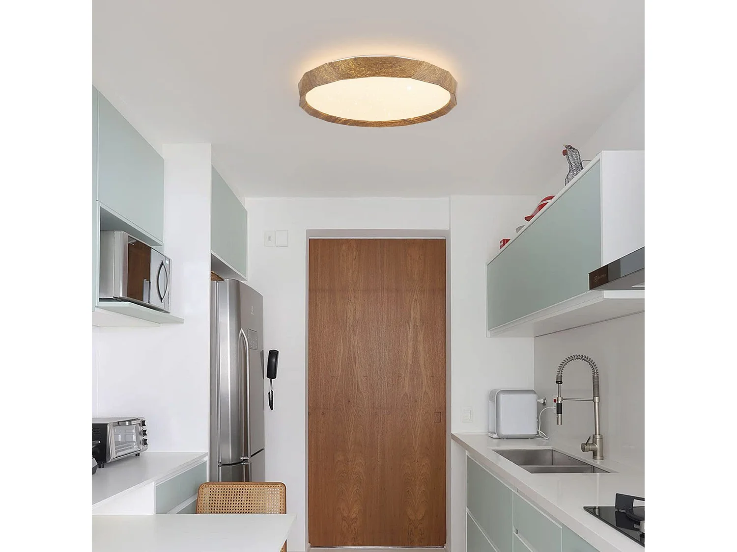 NETTLIFE Plafonnier LED 40cm, 43 W Rond Ciel Étoilé Intensité Variable avec Télécommande Aspect Bois Moderne pour Cuisine Couloir Salle à Manger