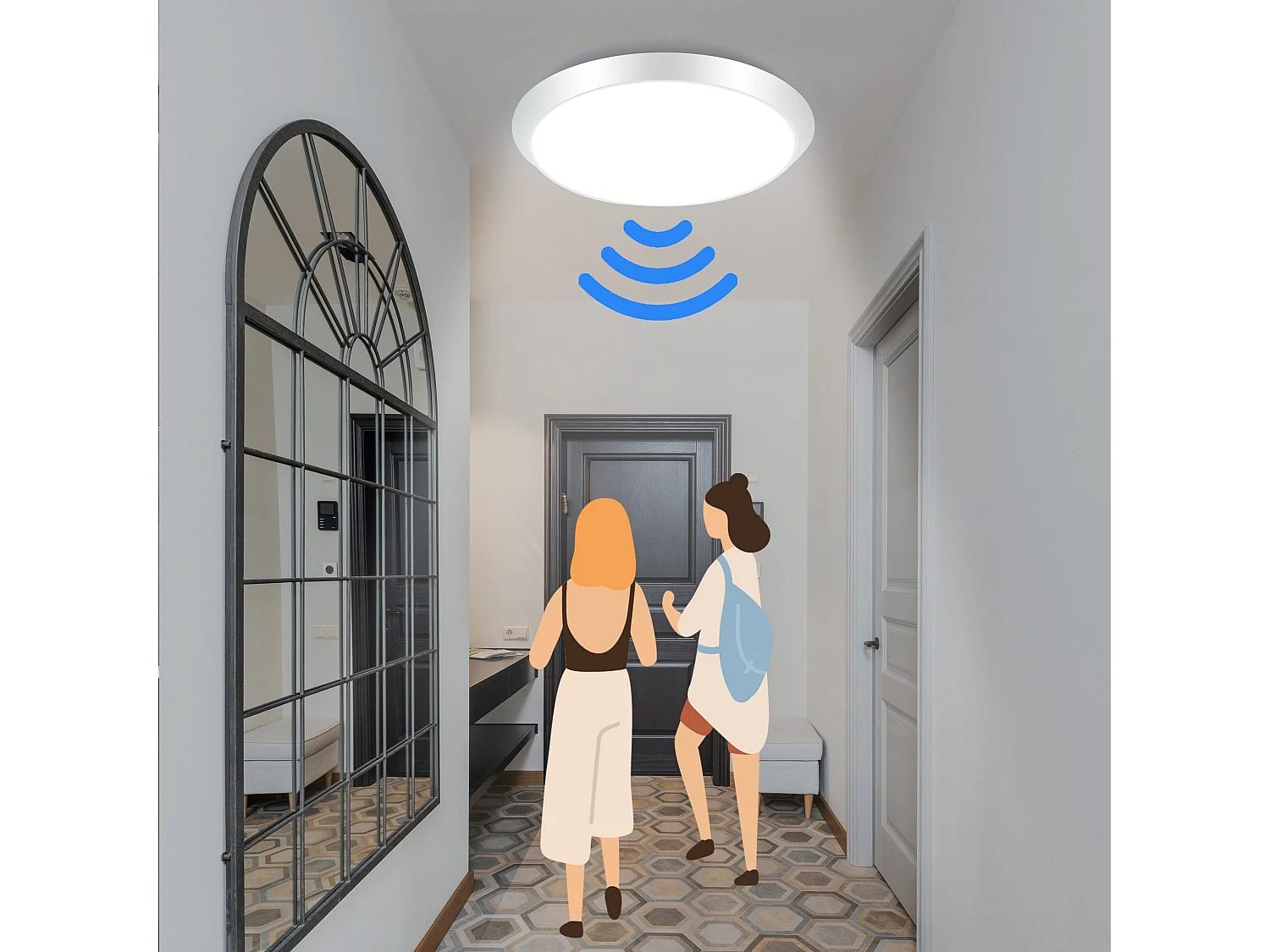 NETTLIFE LED Deckenleuchte Rund Weiß mit Bewegungsmelder 15W Innen 4000K Neutralweiß IP44 Treppenlampe 30cm für Flur Wohnzimmer