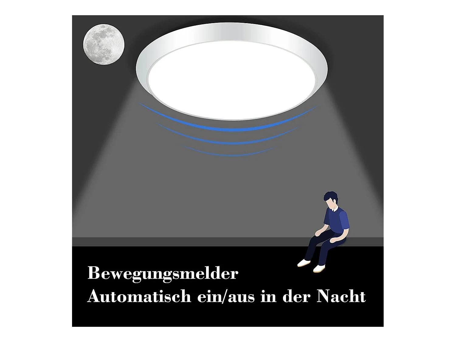 NETTLIFE Plafonnier LED Ronde Blanc avec détecteur de mouvement 15 W Intérieur 4000 K Blanc neutre IP44 Lampe d'escalier 30 cm pour couloir Salon