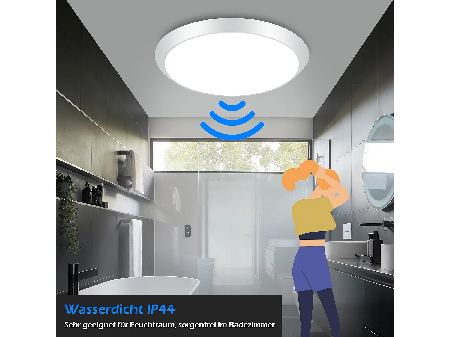 NETTLIFE LED Plafondlamp met bewegingssensor - rond - wit - 4000K wit licht - IP44 badkamerlamp - 15W ganglamp - 30cm traplamp - voor hal | balkon | werkplaats