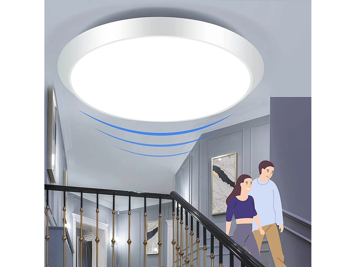 NETTLIFE LED Plafondlamp met bewegingssensor - rond - wit - 4000K wit licht - IP44 badkamerlamp - 15W ganglamp - 30cm traplamp - voor hal | balkon | werkplaats