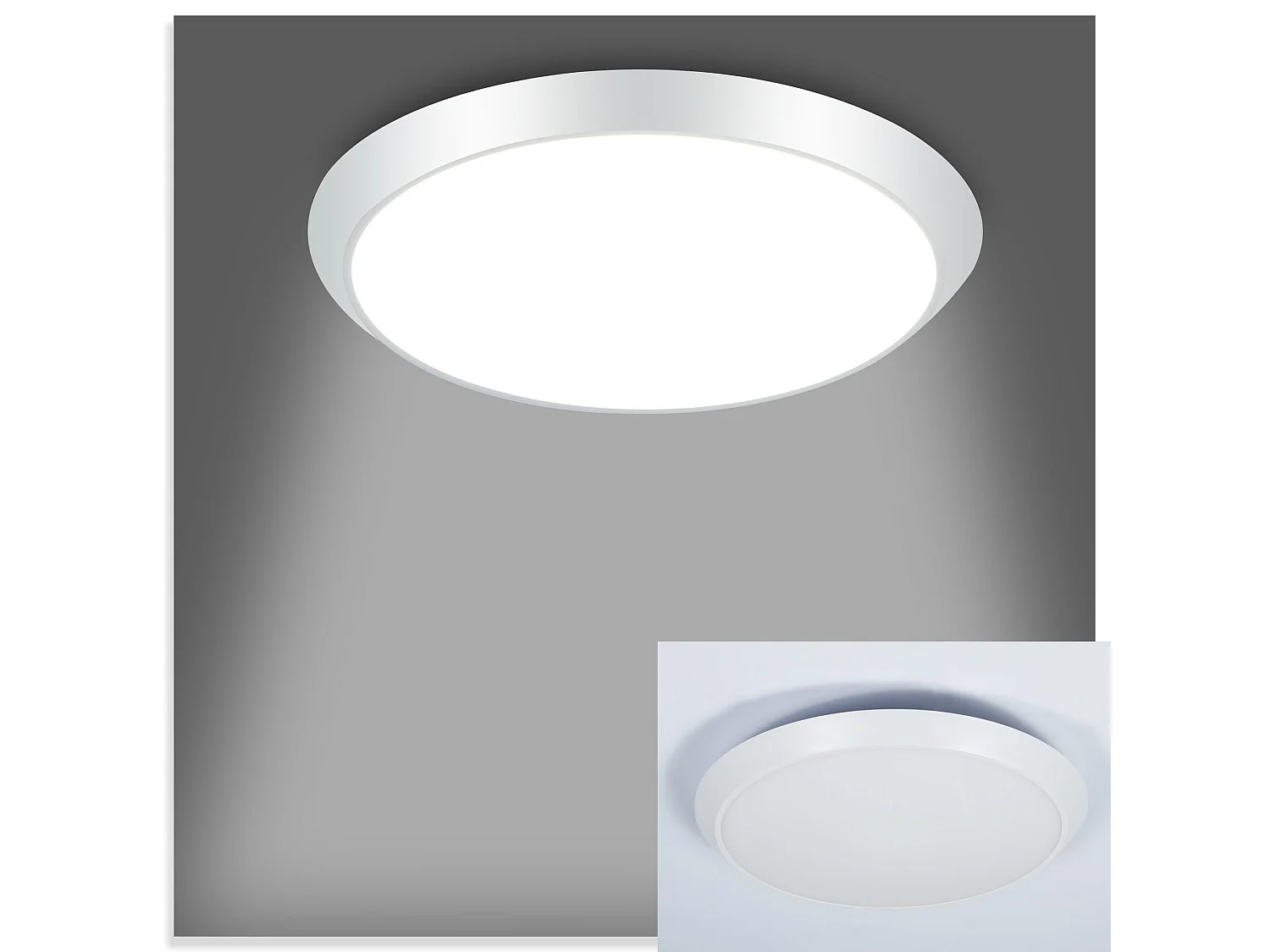 NETTLIFE Plafonnier LED Ronde Blanc avec détecteur de mouvement 15 W Intérieur 4000 K Blanc neutre IP44 Lampe d'escalier 30 cm pour couloir Salon