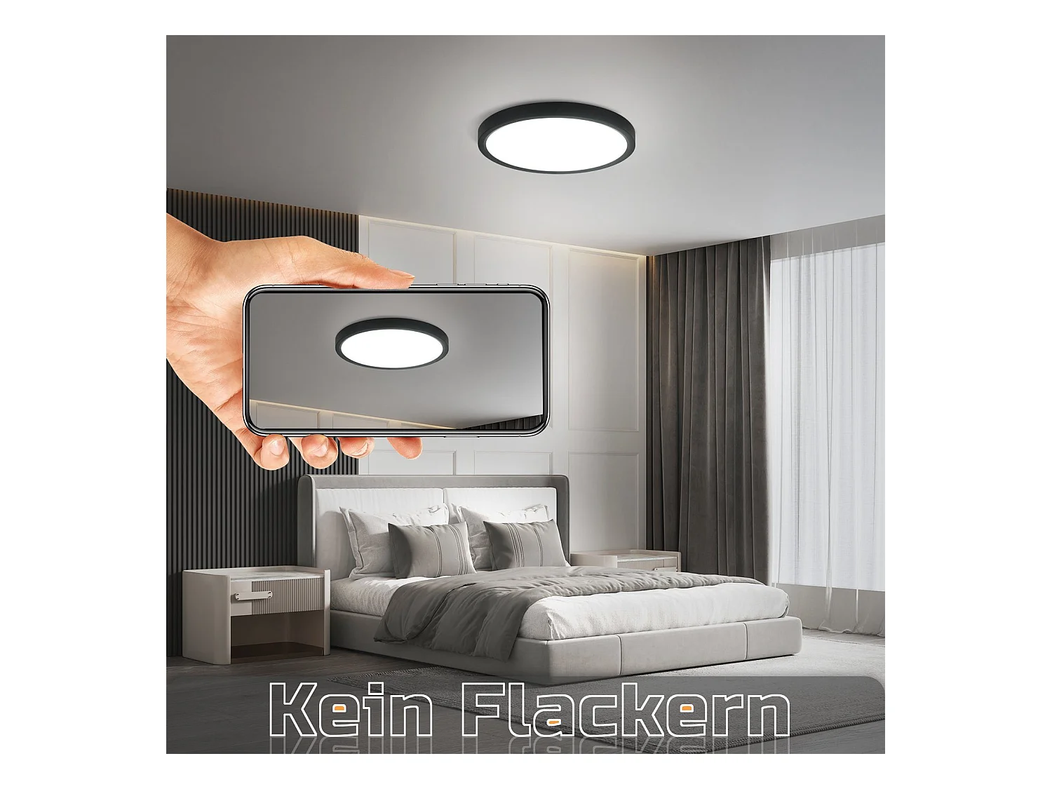 NETTLIFE Plafonnier LED Blanc Froid - 18 W Noir Diamètre 23 cm Rond Plat IP44 Lampe de Couloir Etanche pour Salle de Bain Cuisine Couloir