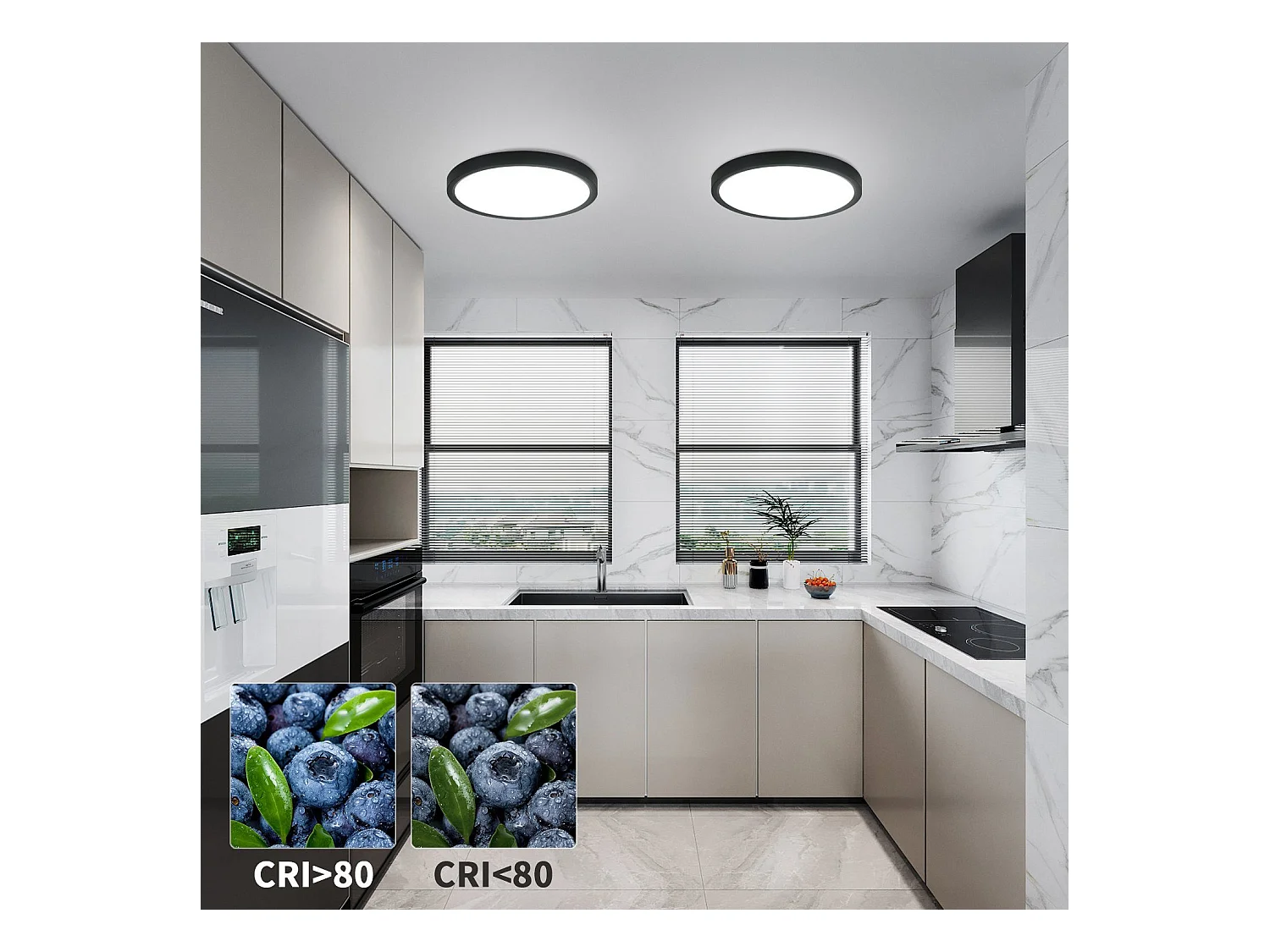 NETTLIFE Plafonnier LED Blanc Froid - 18 W Noir Diamètre 23 cm Rond Plat IP44 Lampe de Couloir Etanche pour Salle de Bain Cuisine Couloir