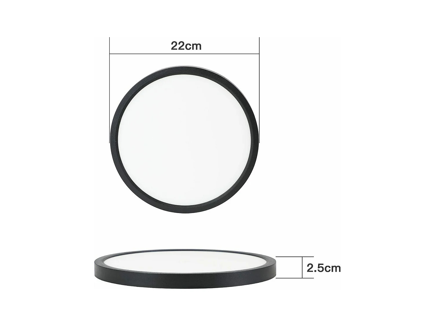 NETTLIFE Plafonnier LED Blanc Froid - 18 W Noir Diamètre 23 cm Rond Plat IP44 Lampe de Couloir Etanche pour Salle de Bain Cuisine Couloir