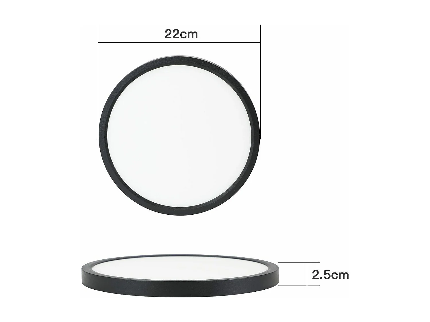 NETTLIFE Plafonnier LED Blanc Froid - 18 W Noir Diamètre 23 cm Rond Plat IP44 Lampe de Couloir Etanche pour Salle de Bain Cuisine Couloir