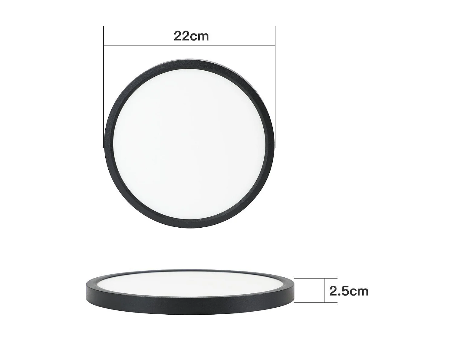 NETTLIFE Plafonnier LED Blanc Froid - 18 W Noir Diamètre 23 cm Rond Plat IP44 Lampe de Couloir Etanche pour Salle de Bain Cuisine Couloir